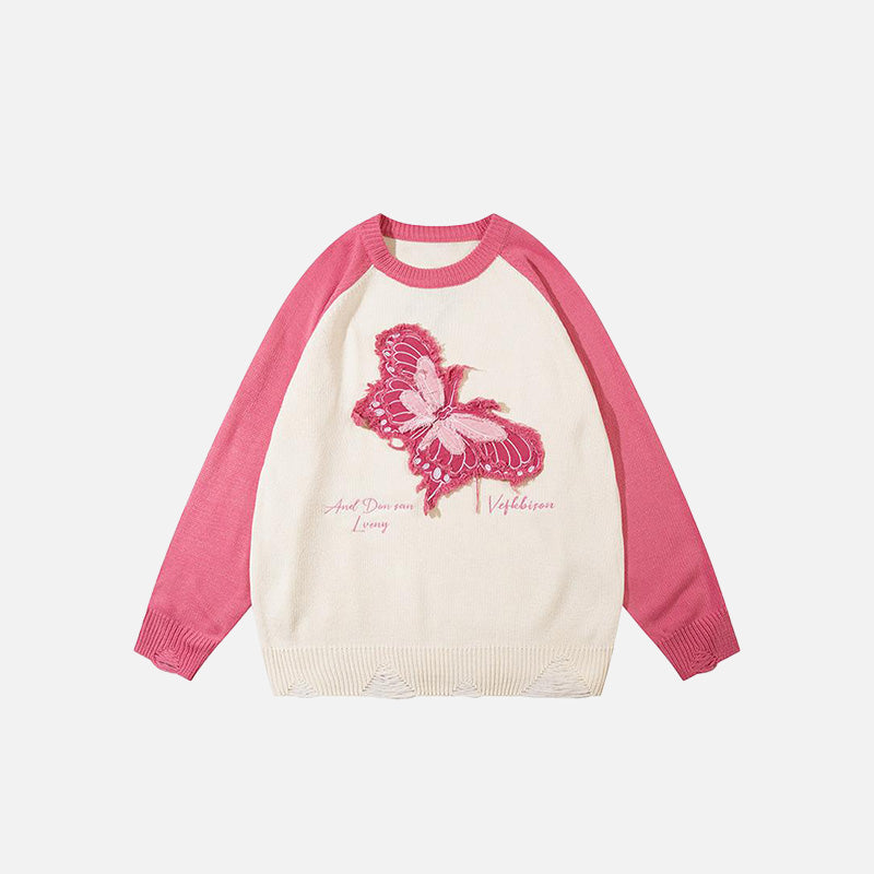 Butterfly Embroidery Patchwork Sweatshirt