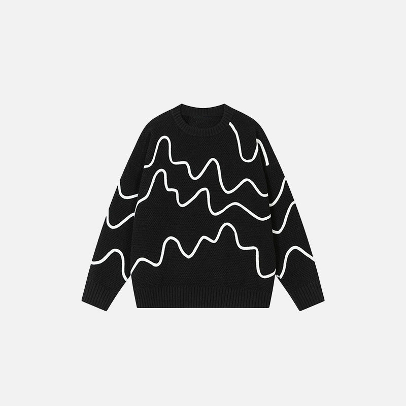 Front view of the black Wave Pattern Sweater in a gray background