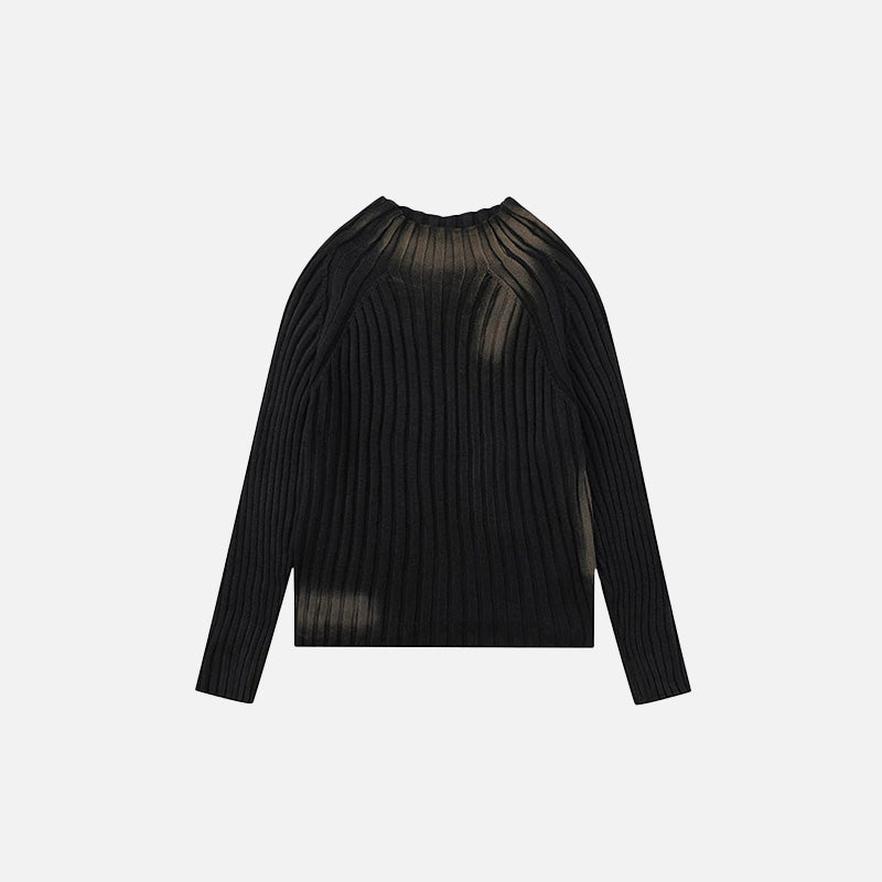 Front view of the black Loose Ripple Knitted Sweater in a gray background