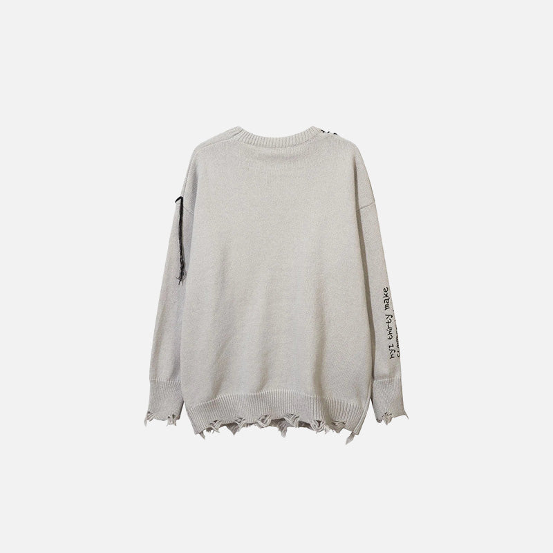 Y2K Distressed Smiley Knit Sweater