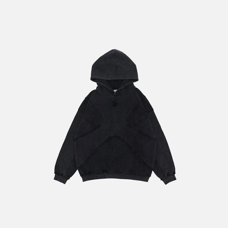 Front view of the black Futuristic Stitch Hoodie in a gray background