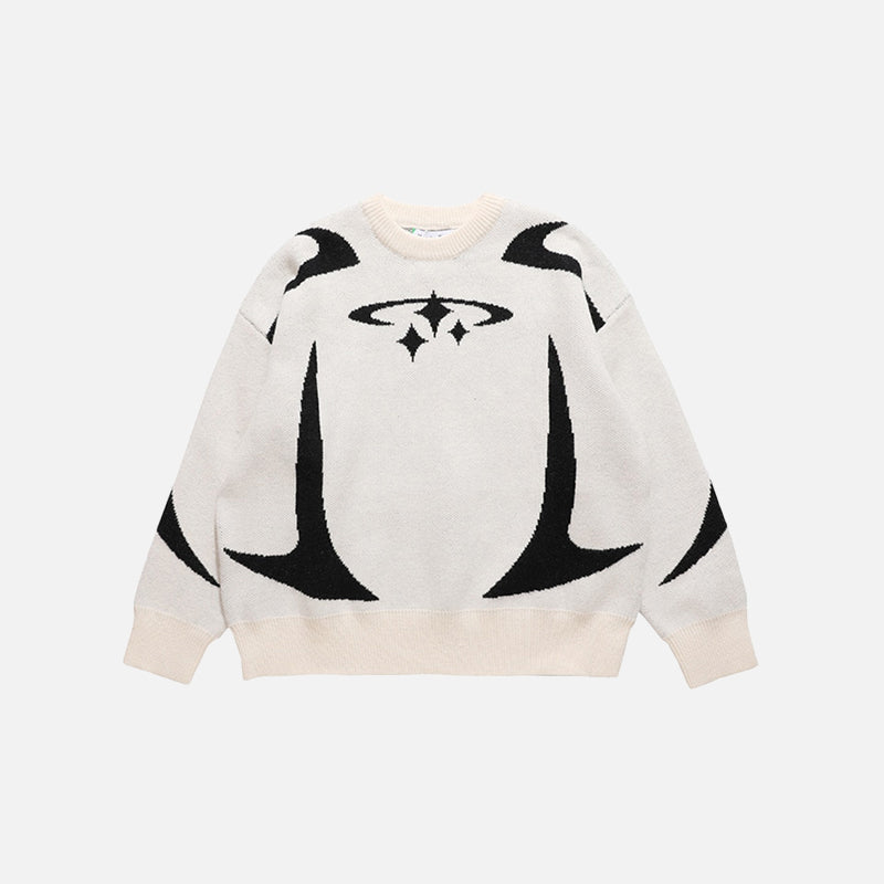 White color of the Y2K Stars Graphic Sweaters in a gray background