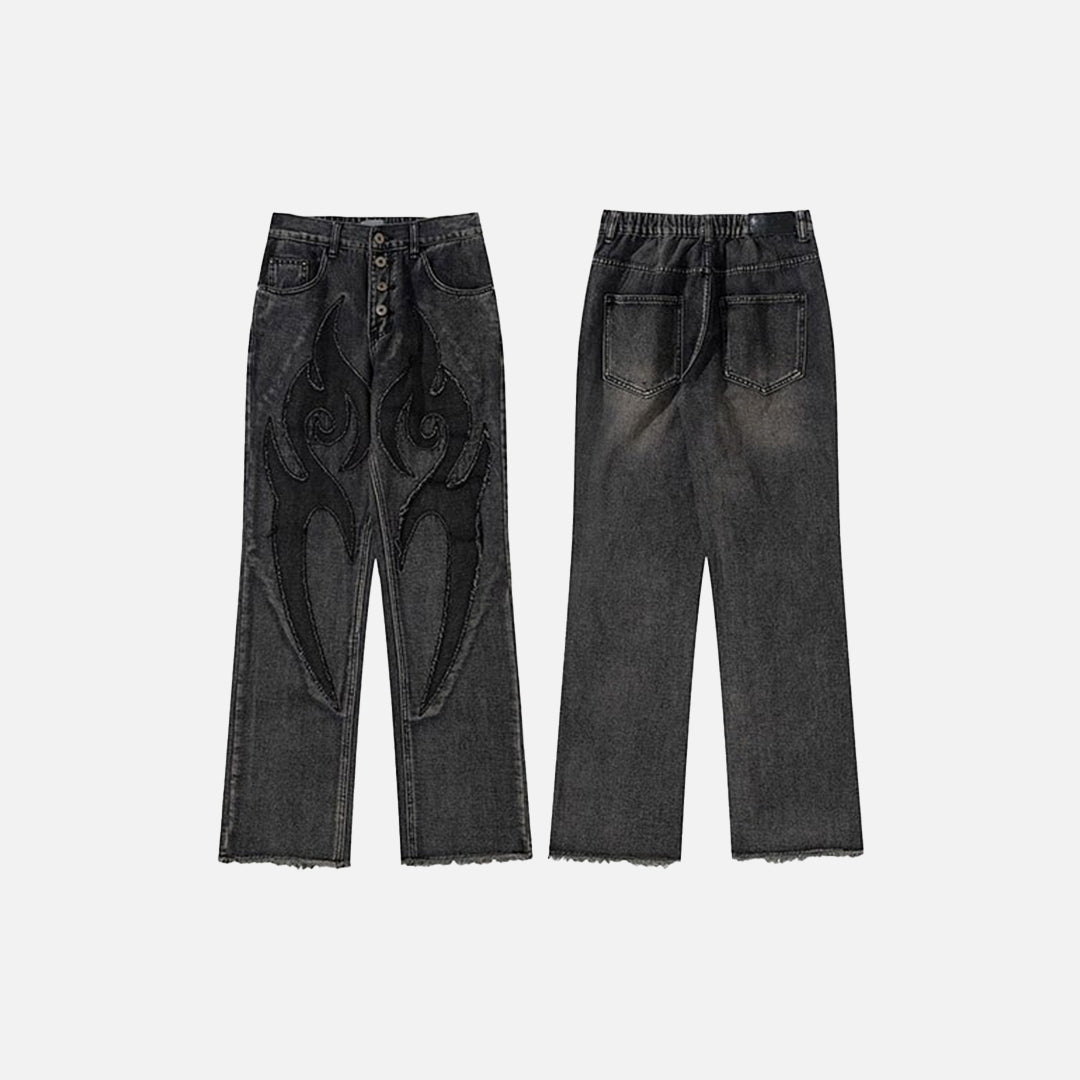 Flame Embroidery Denim Jeans