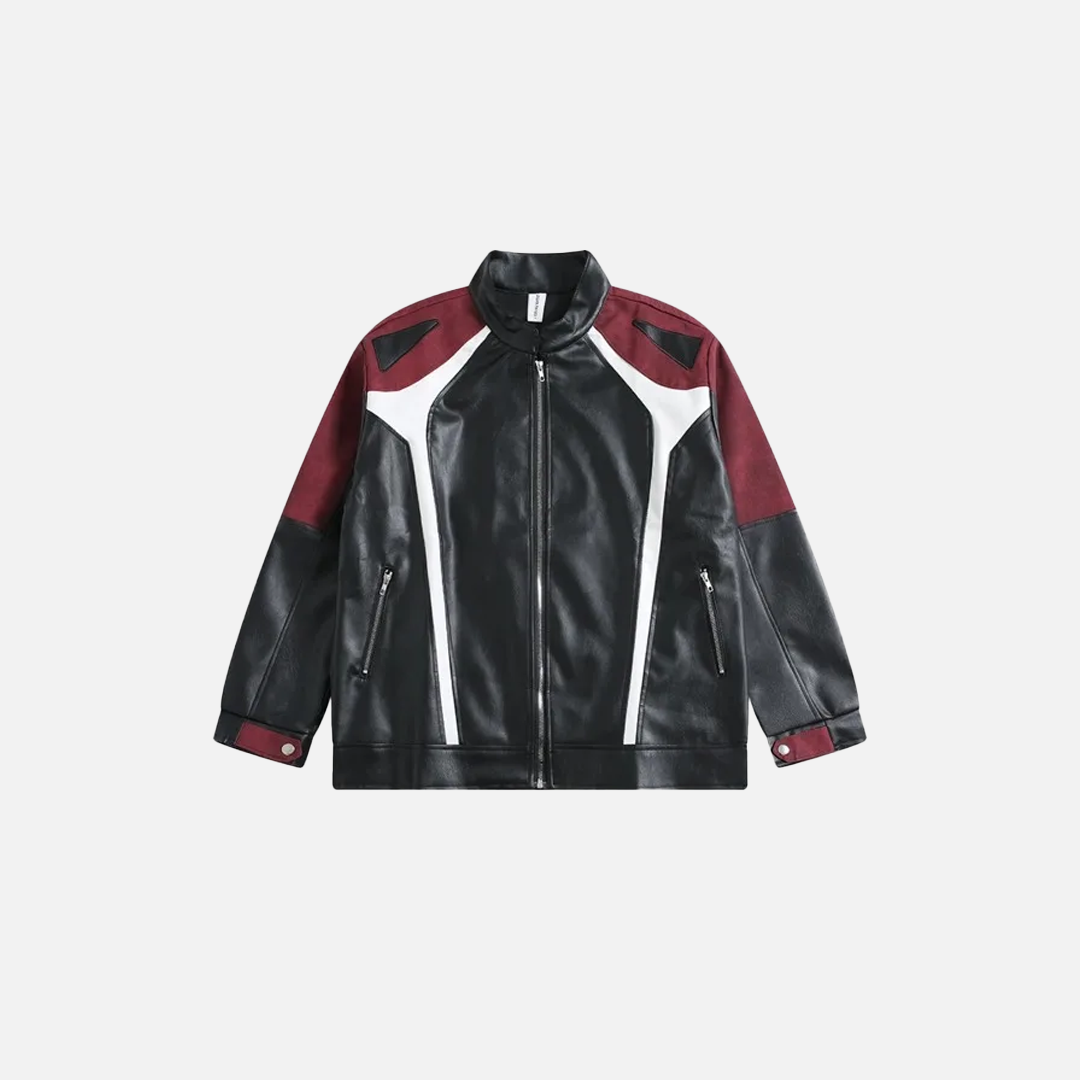 Vintage Patchwork Leather Jacket with Zipper