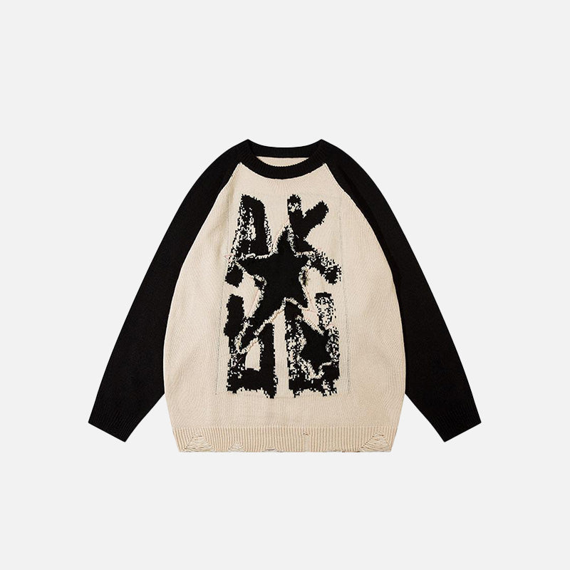 Splicing Color Star Embroidery Sweater