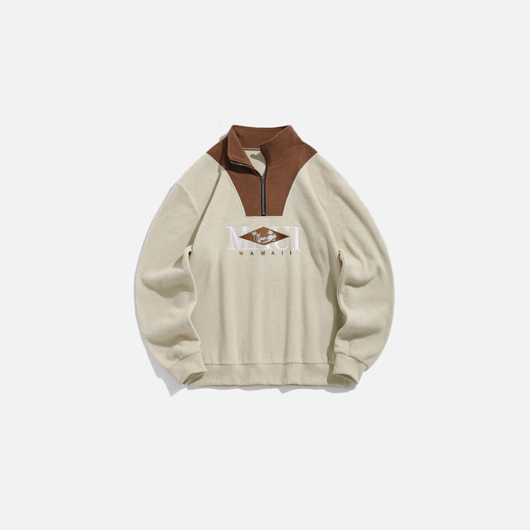 Colorblock Letter Embroidered Zip Sweatshirt