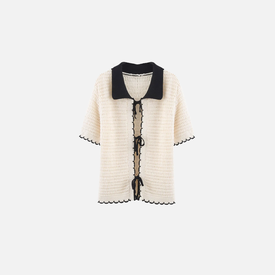 Chic Crochet Bow Short Sleeve Sweater