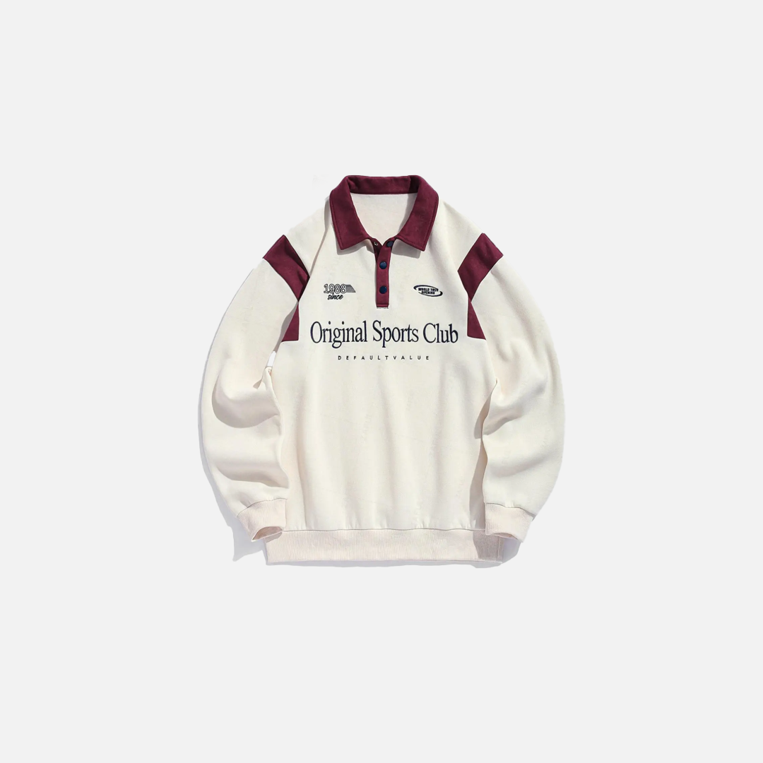 Colorblock Graphic Fleece Lined Polo Sweatshirt