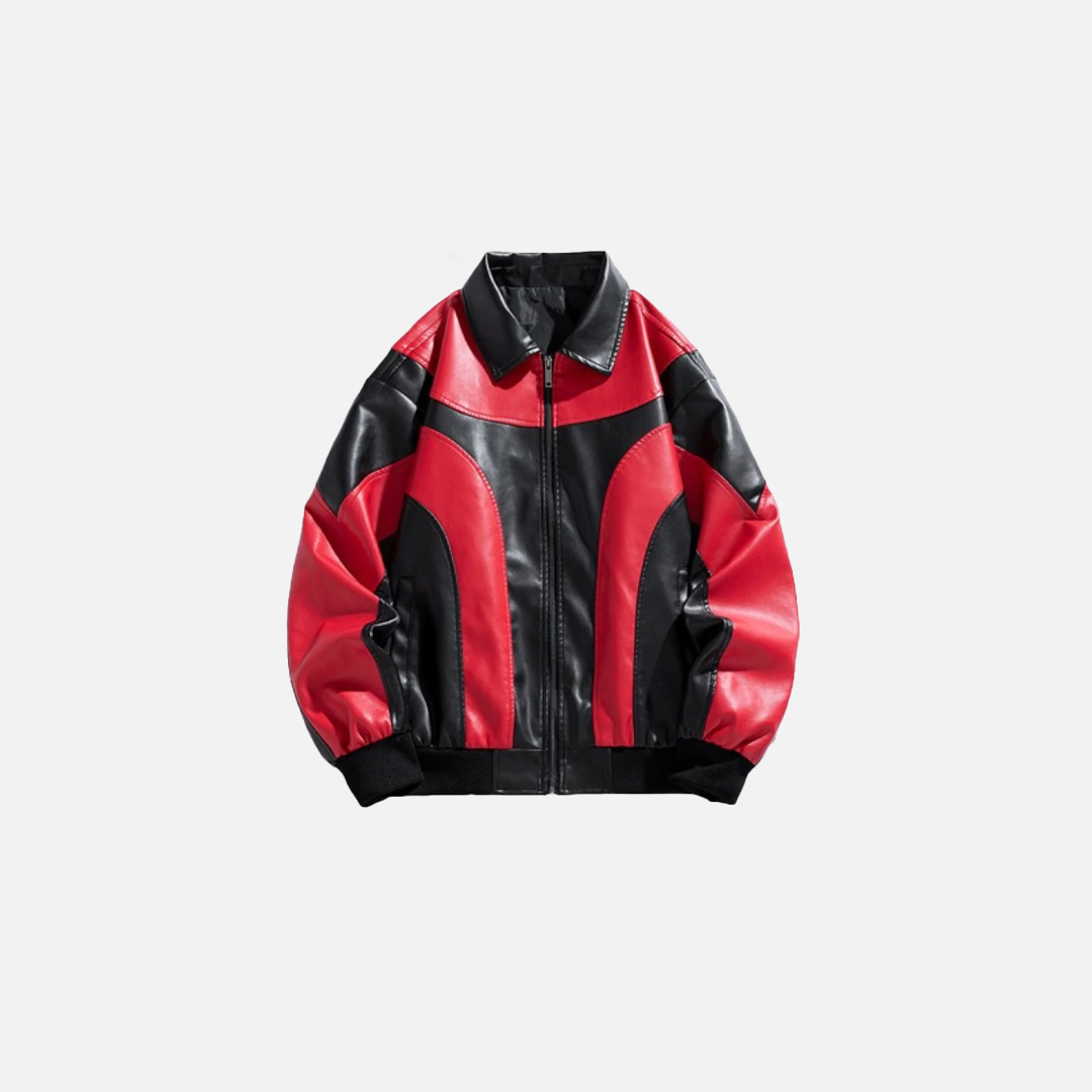 Contrast Colors Leather Biker Jacket