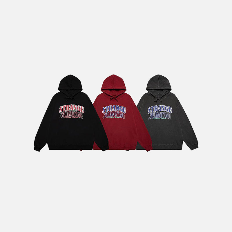 "Strange" Faded Letter Print Hoodie
