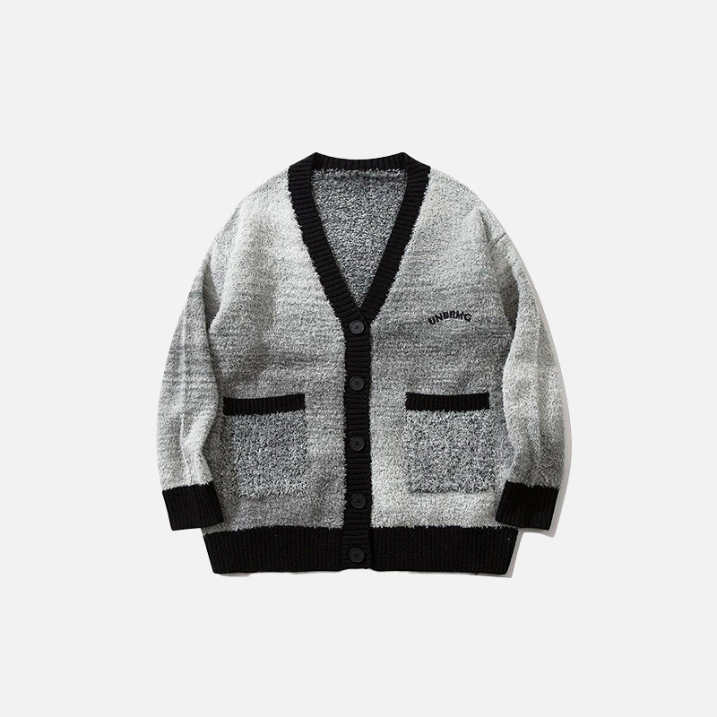 Front view of the gray Loose Long Sleeve Open Front Sweater in a gray background