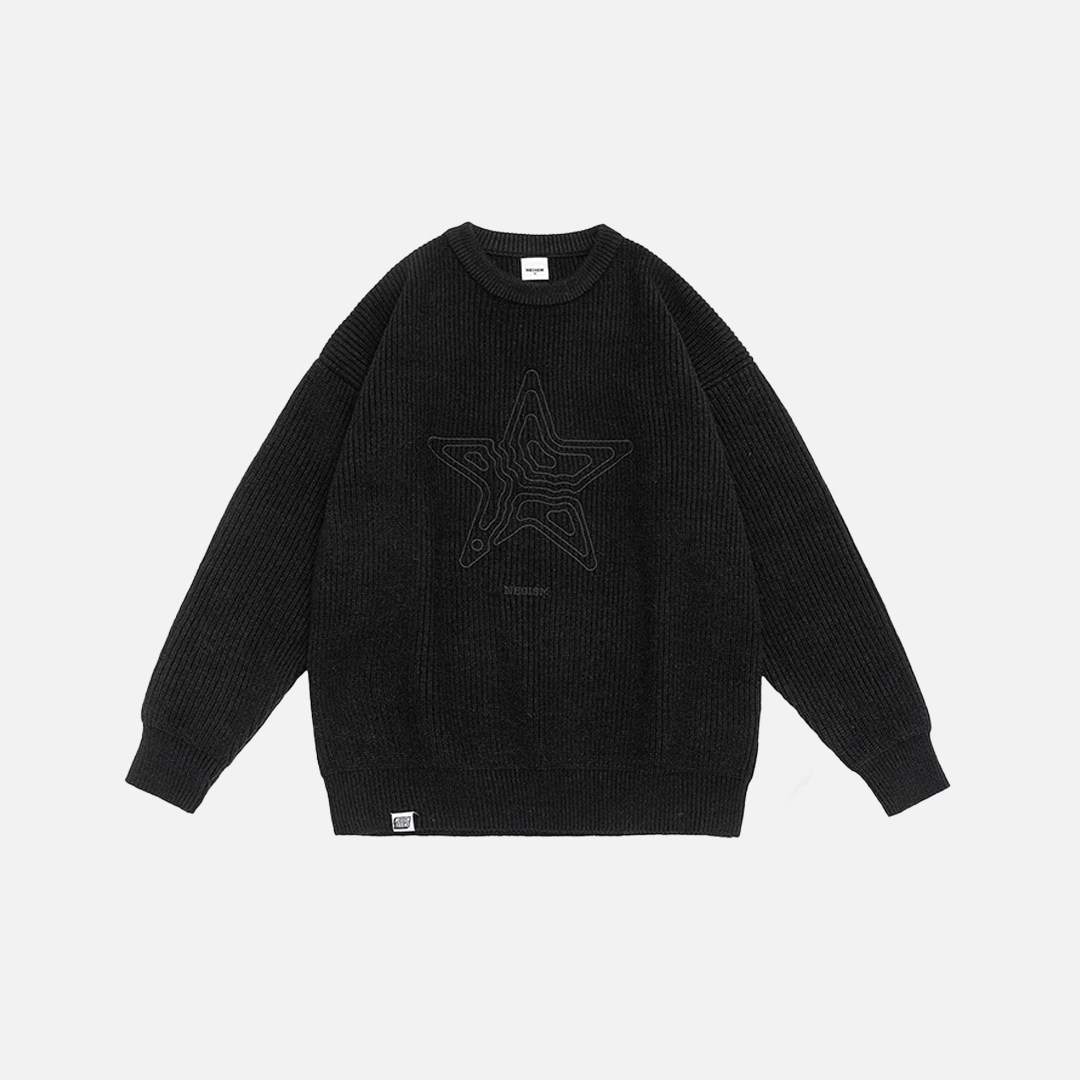 Oversize Star Embroidery Pullover Sweater