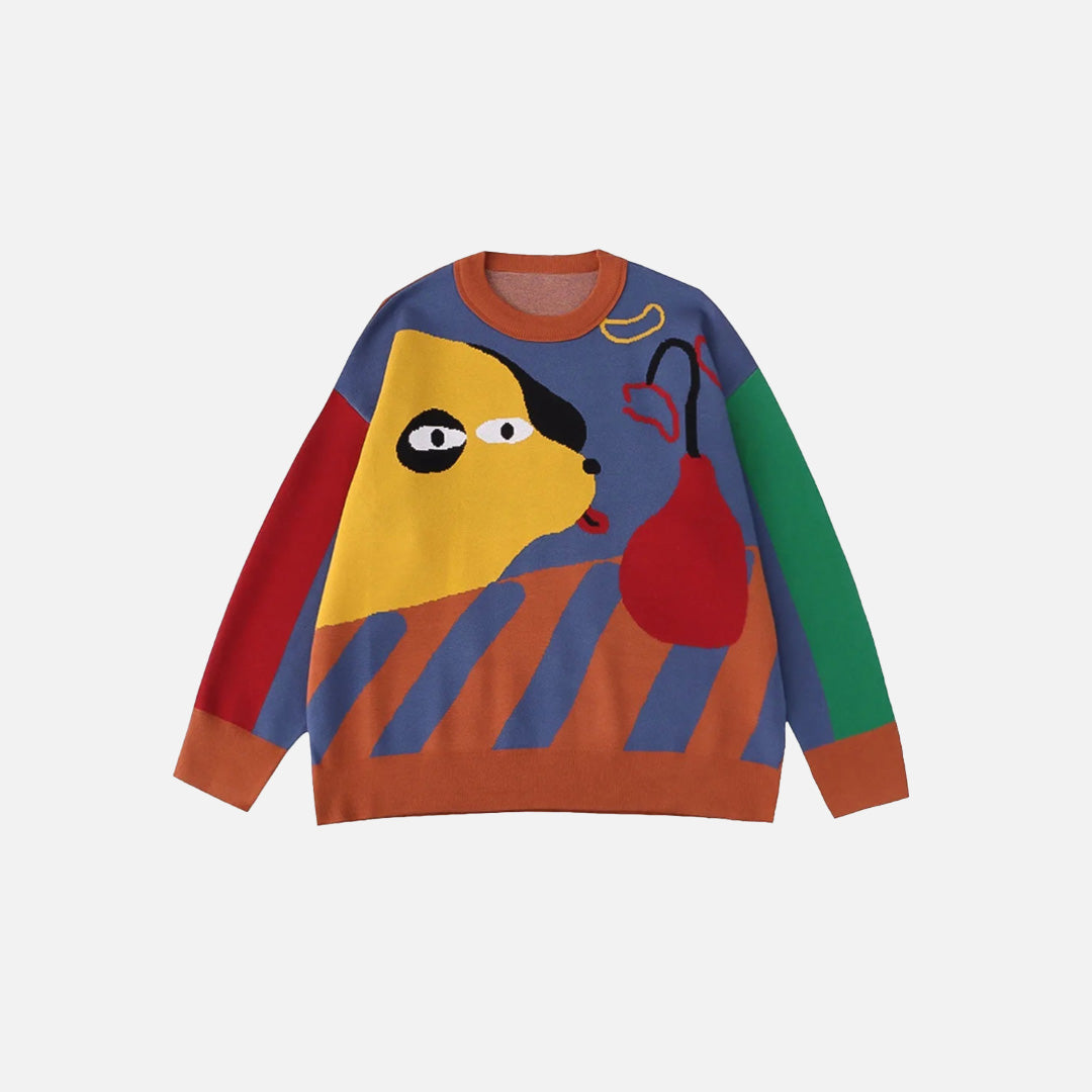 Y2K Cartoon Dog Print Sweater