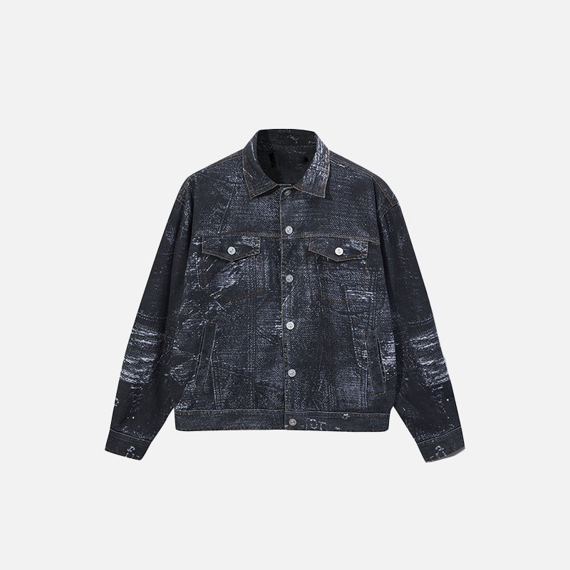 Front view of the black Oversized Loose Washed Denim Jacket in a gray background