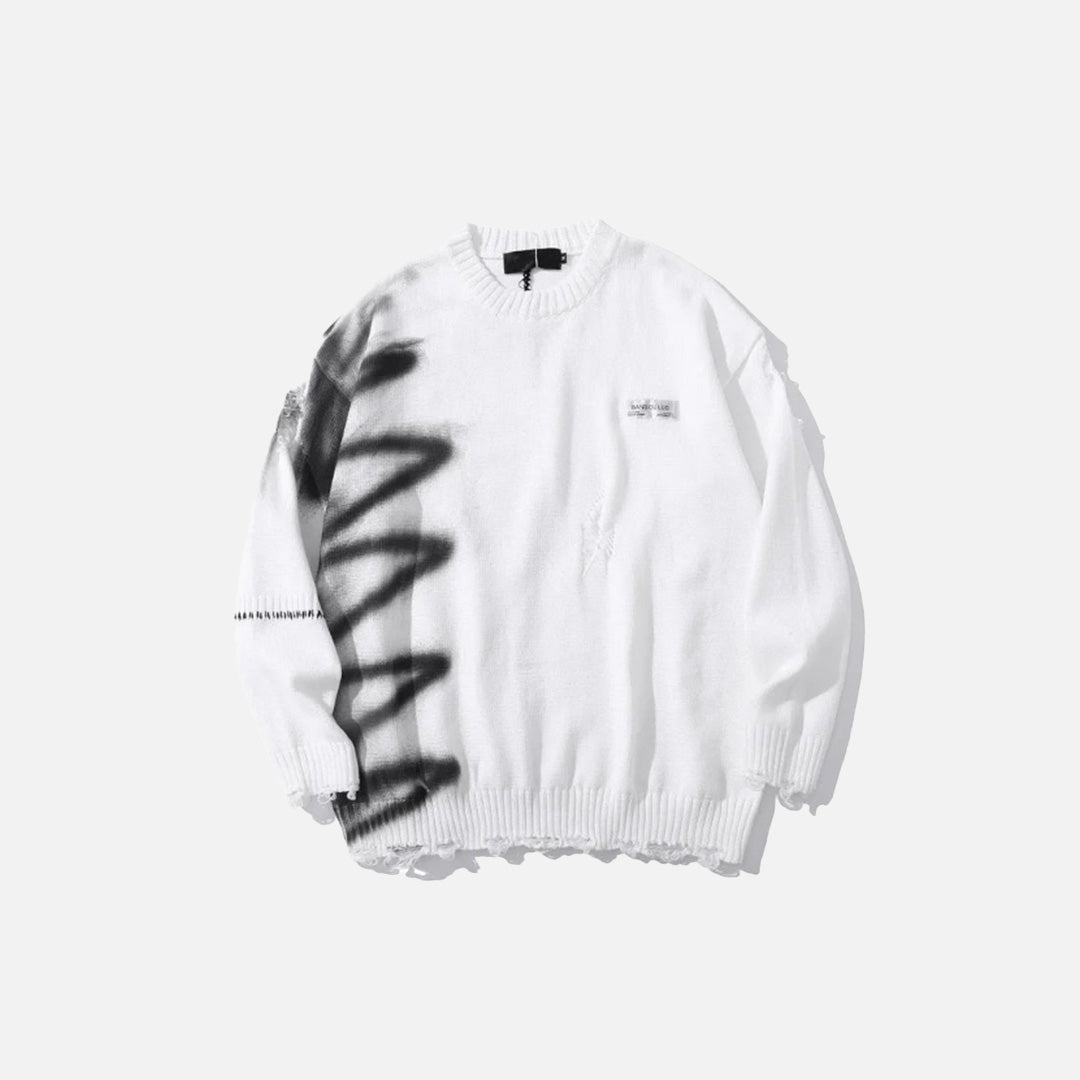 Front view of the white Rugged Edge Knit Sweater in a gray background