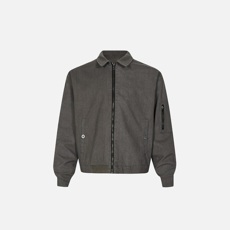 Front view of the khaki Y2k Loose Zip-up Denim Jacket in a gray background