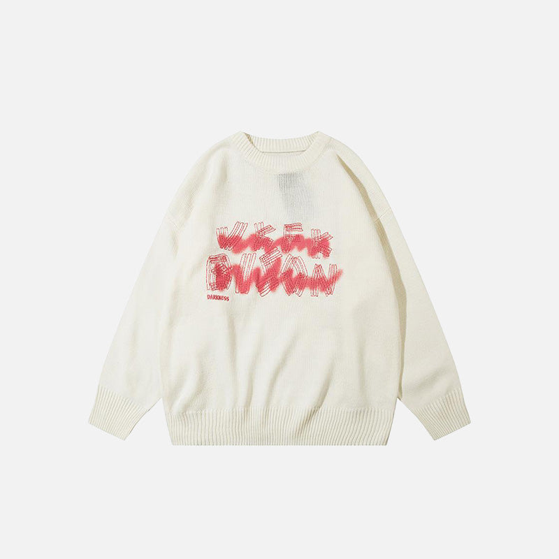 Front view of the beige Oversized Glitter Round Neck Sweater in a gray background