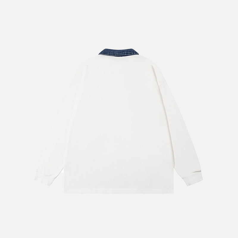 Butterfly Patches Oversized Denim Sweatshirt