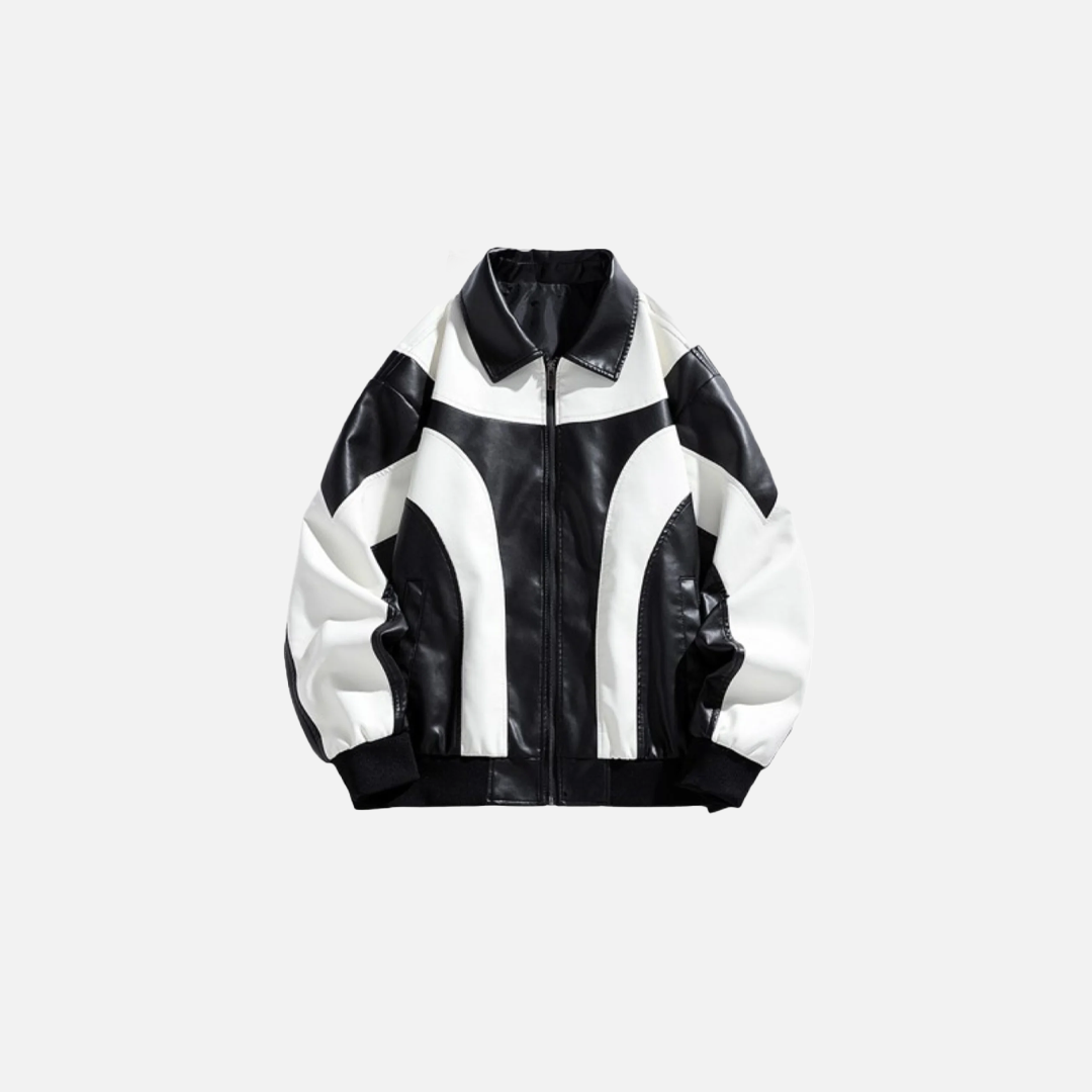 Contrast Colors Leather Biker Jacket