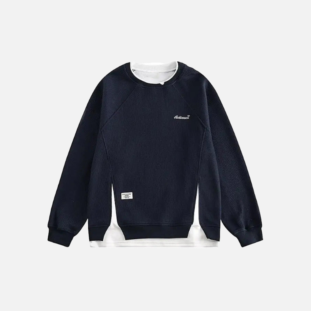 Front view of the navy blue Classic Fit Sweatshirt in a gray background