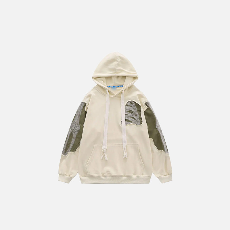 Front view of the beige Mystic Warrior Hoodie in a gray background