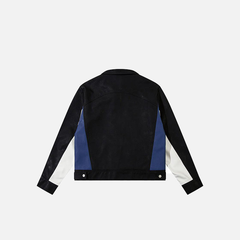 Retro Color Block PU Leather Jacket