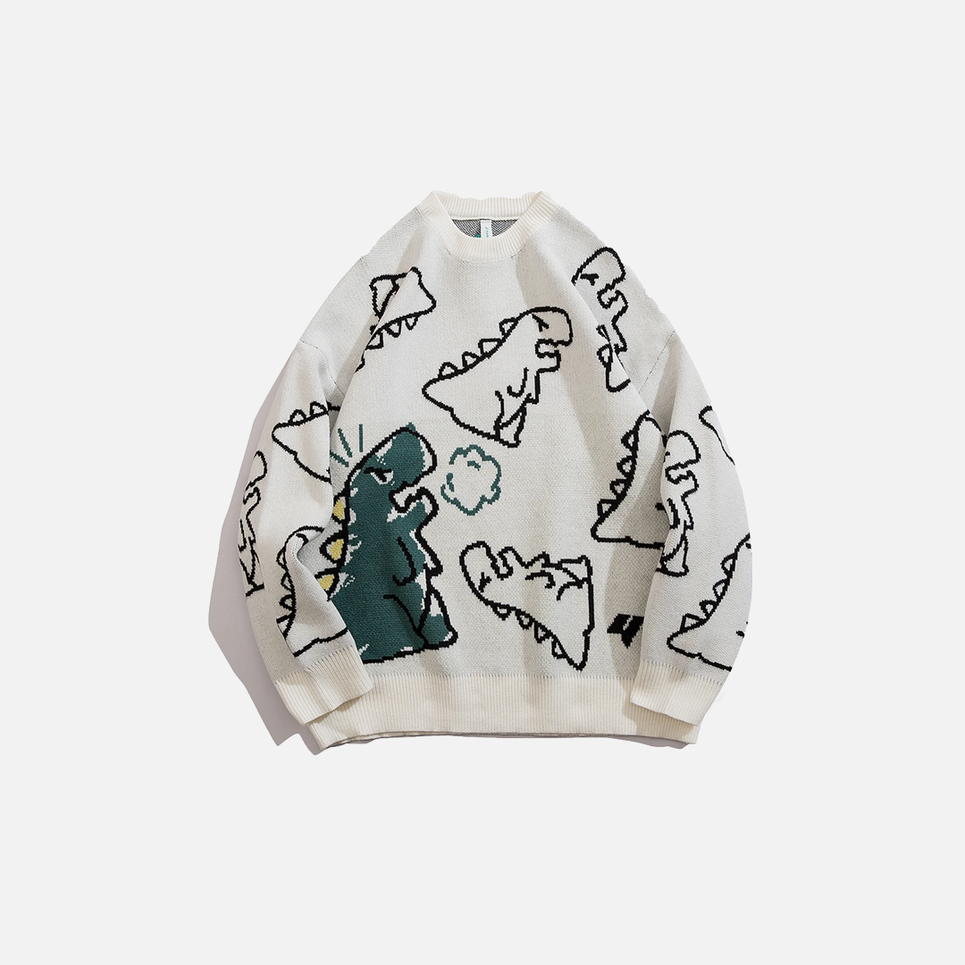 Retro Dinosaur Cartoon Knit Sweater