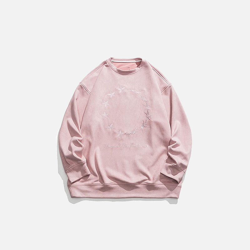 Front view of the pink Loose Embroidered Sweatshirt in a gray background