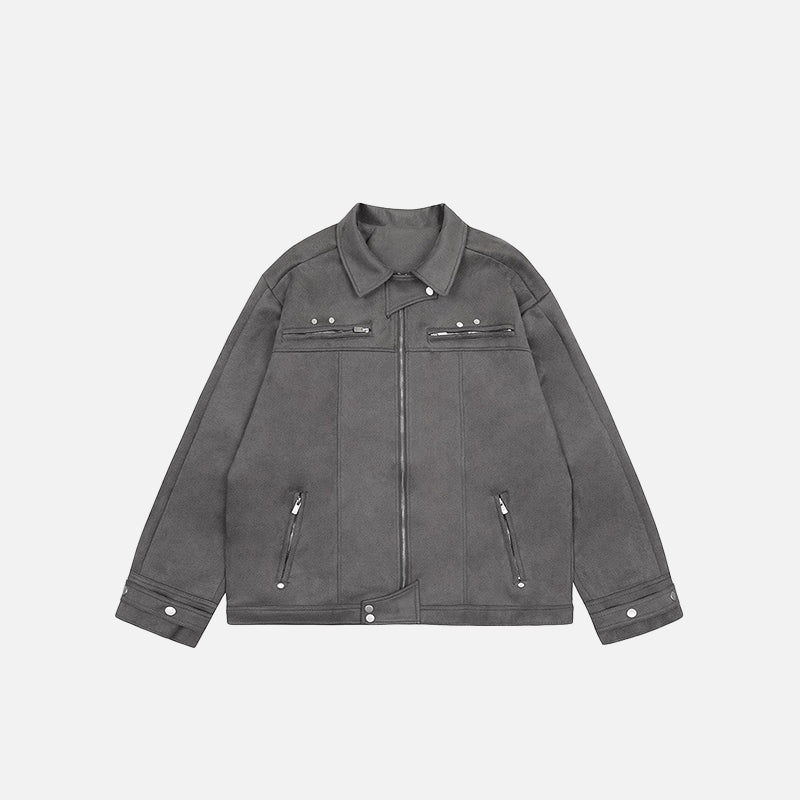 Oversized Solid Zip-up Denim Jacket