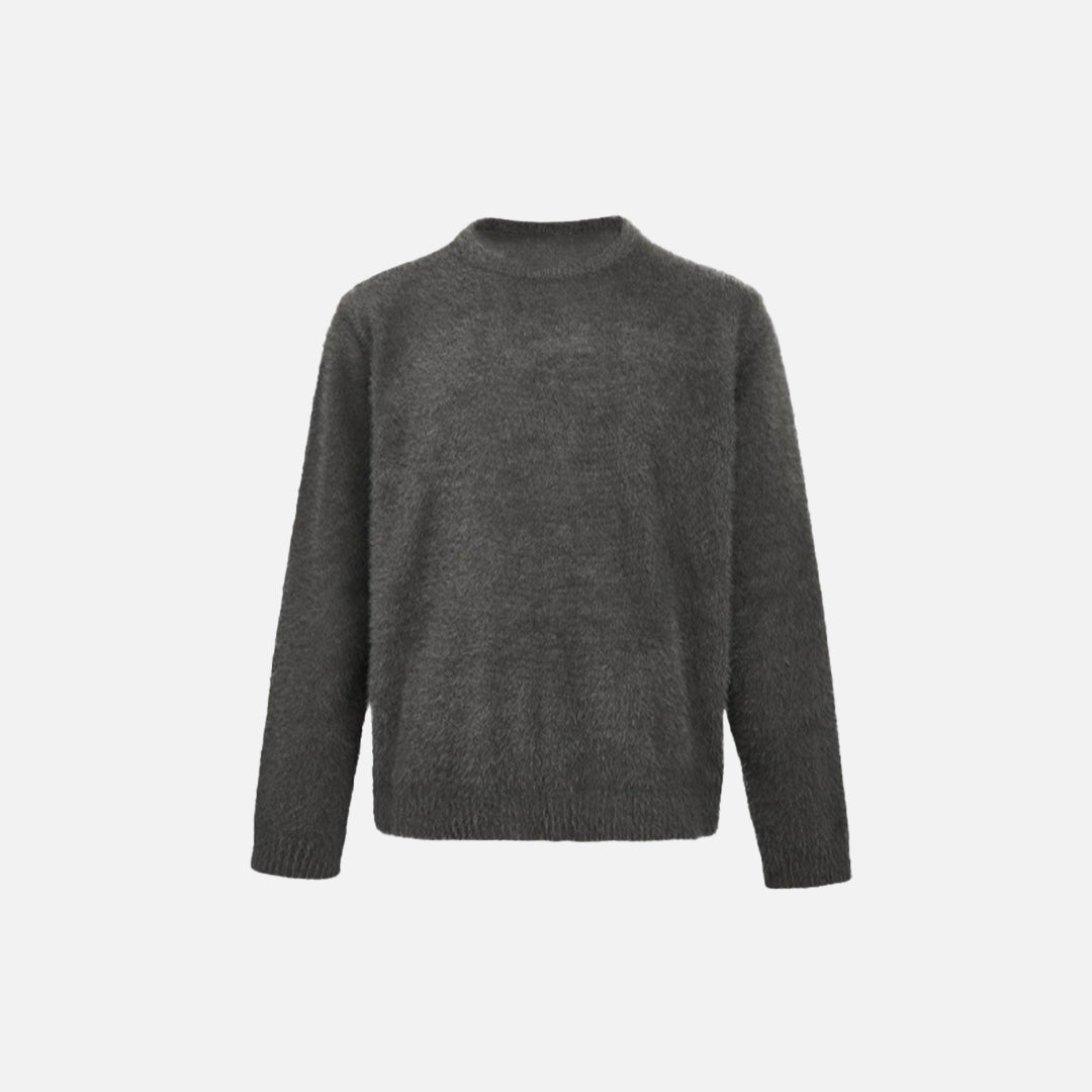 Front view of the gray Classic Crew Neck Sweater in a gray background