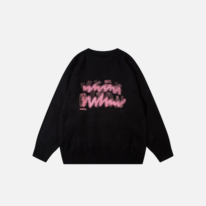 Front view of the black Oversized Glitter Round Neck Sweater in a gray background