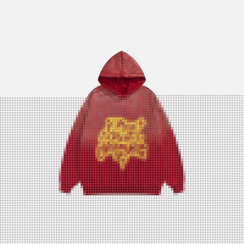 Front view of the red Star Washed Loose Hoodie in a gray background