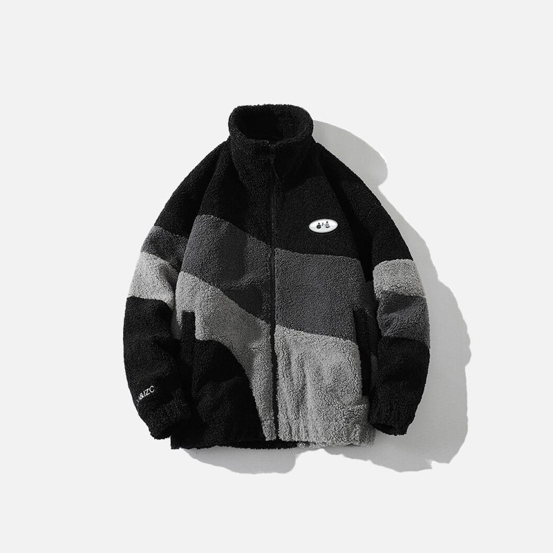 Splicing Contrast Sherpa Lambs Wool Coat