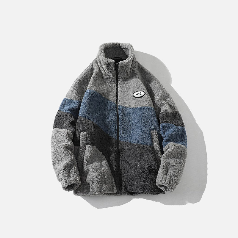 Splicing Contrast Sherpa Lambs Wool Coat