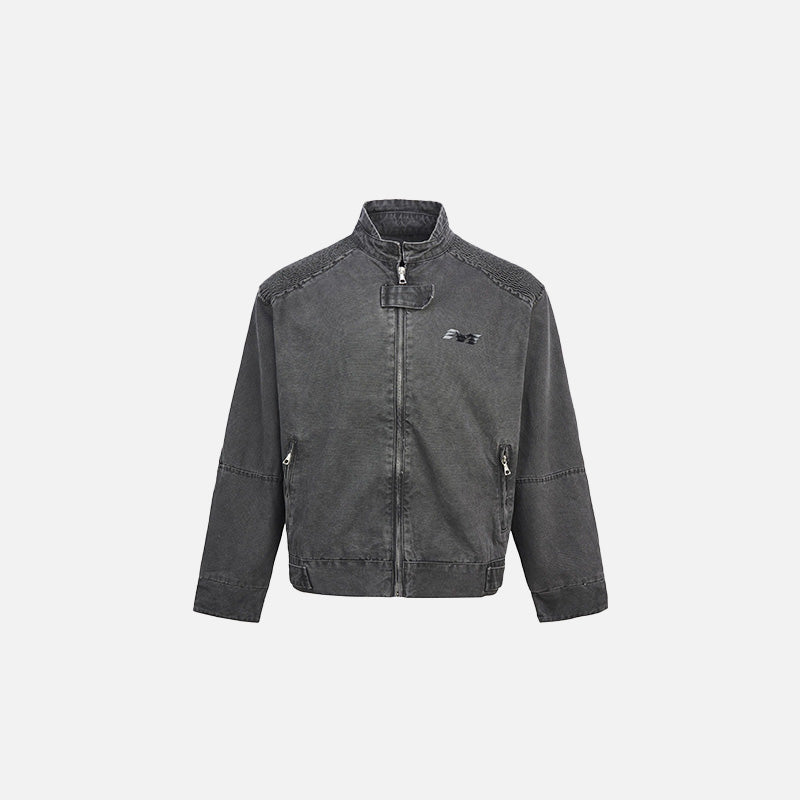 Front view of the gray Sleek Performance Track Jacket in a gray background