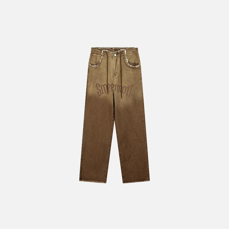 Front view of the Raw Edge Retro Jeans in a gray background