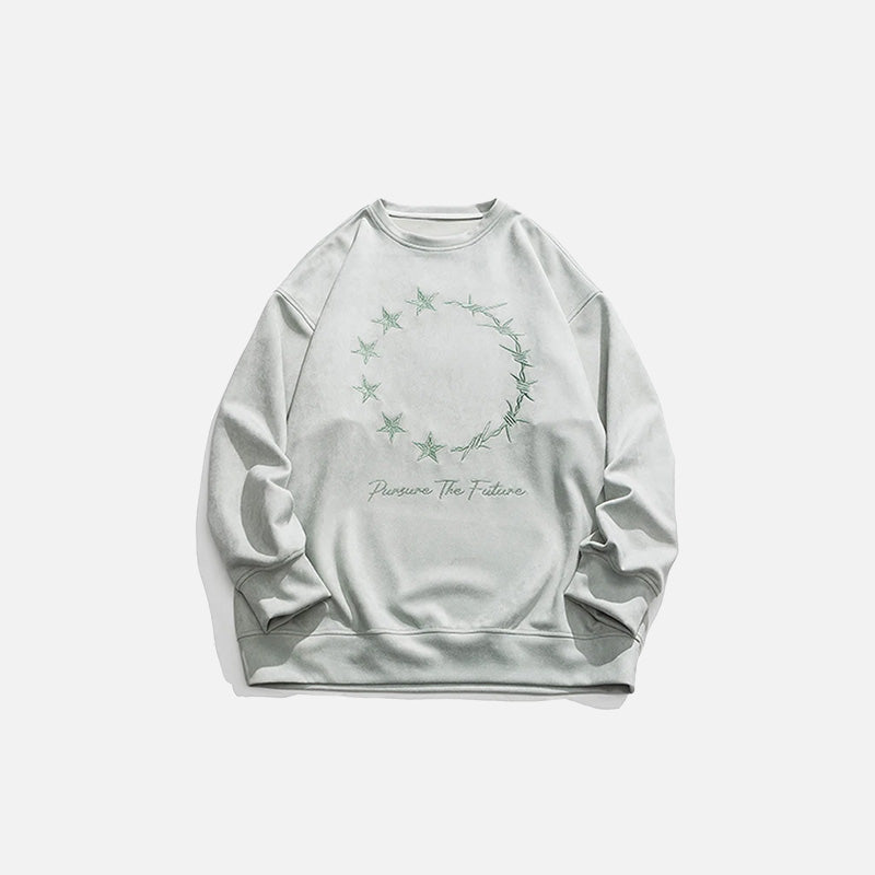 Front view of the green Loose Embroidered Sweatshirt in a gray background