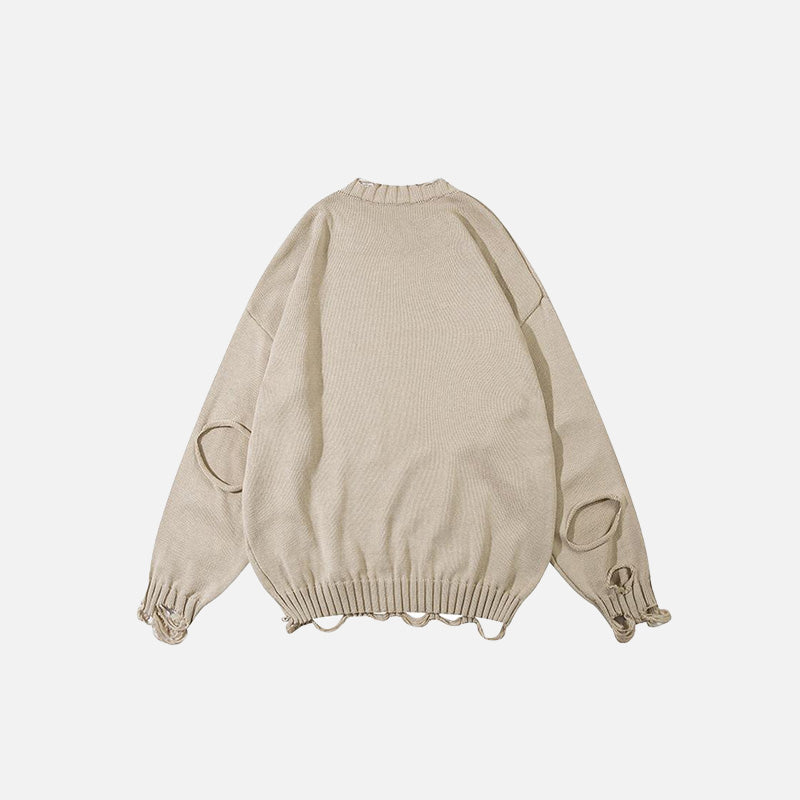 Loose Ripped Hole Solid Color Sweater