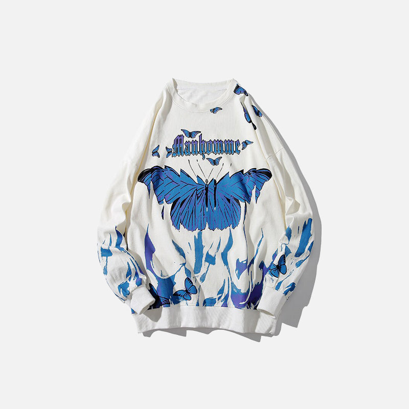 Butterfly Blue Flames Print Sweatshirt