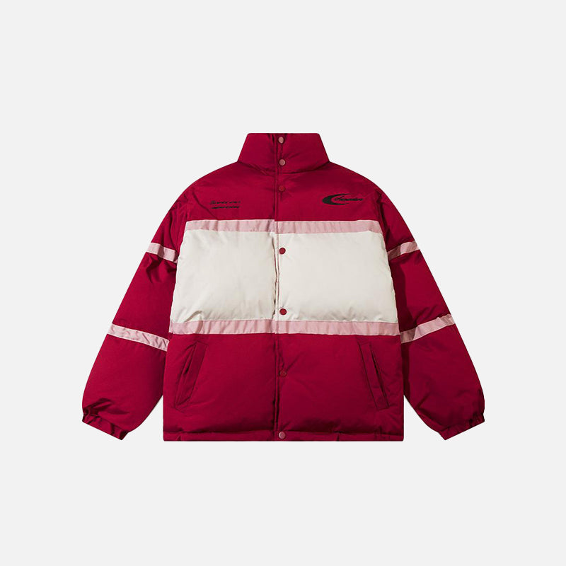 Color Block Stand Collar Puffer Jacket