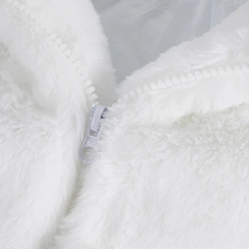 Oversized White Faux Fur Zipper Sweatshirt