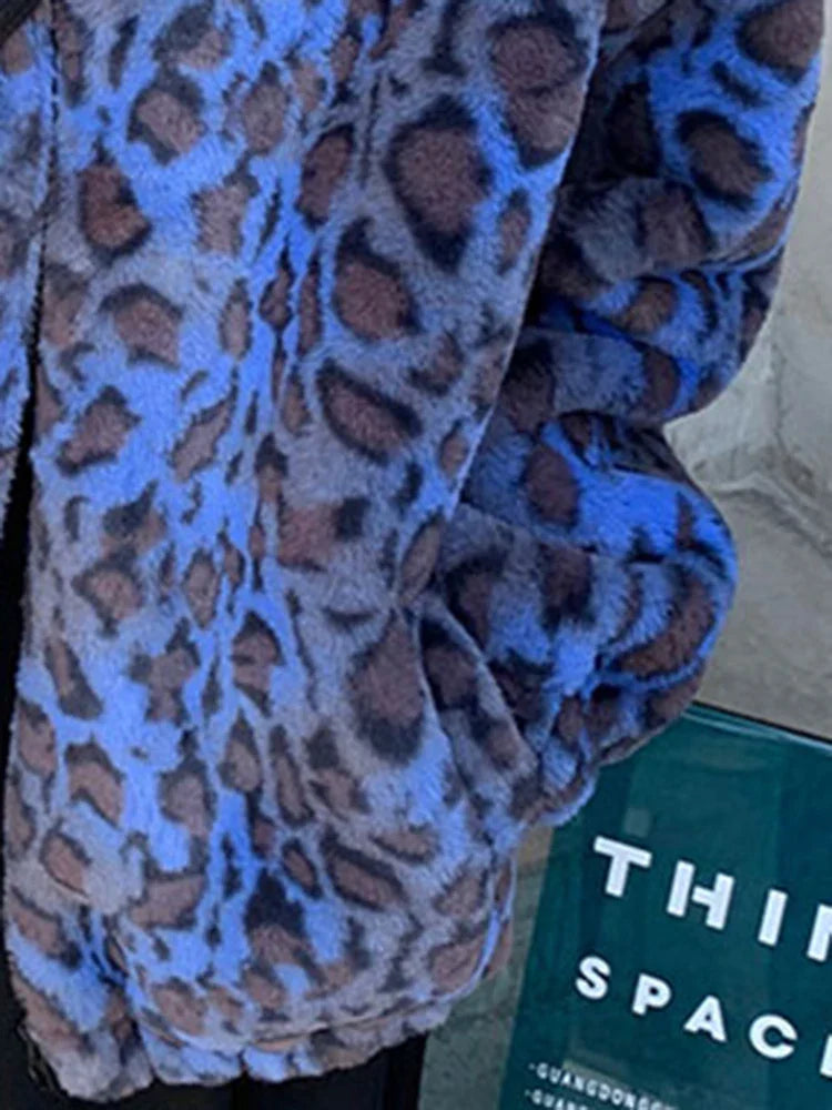 Colorful Leopard Print Winter Faux Jacket