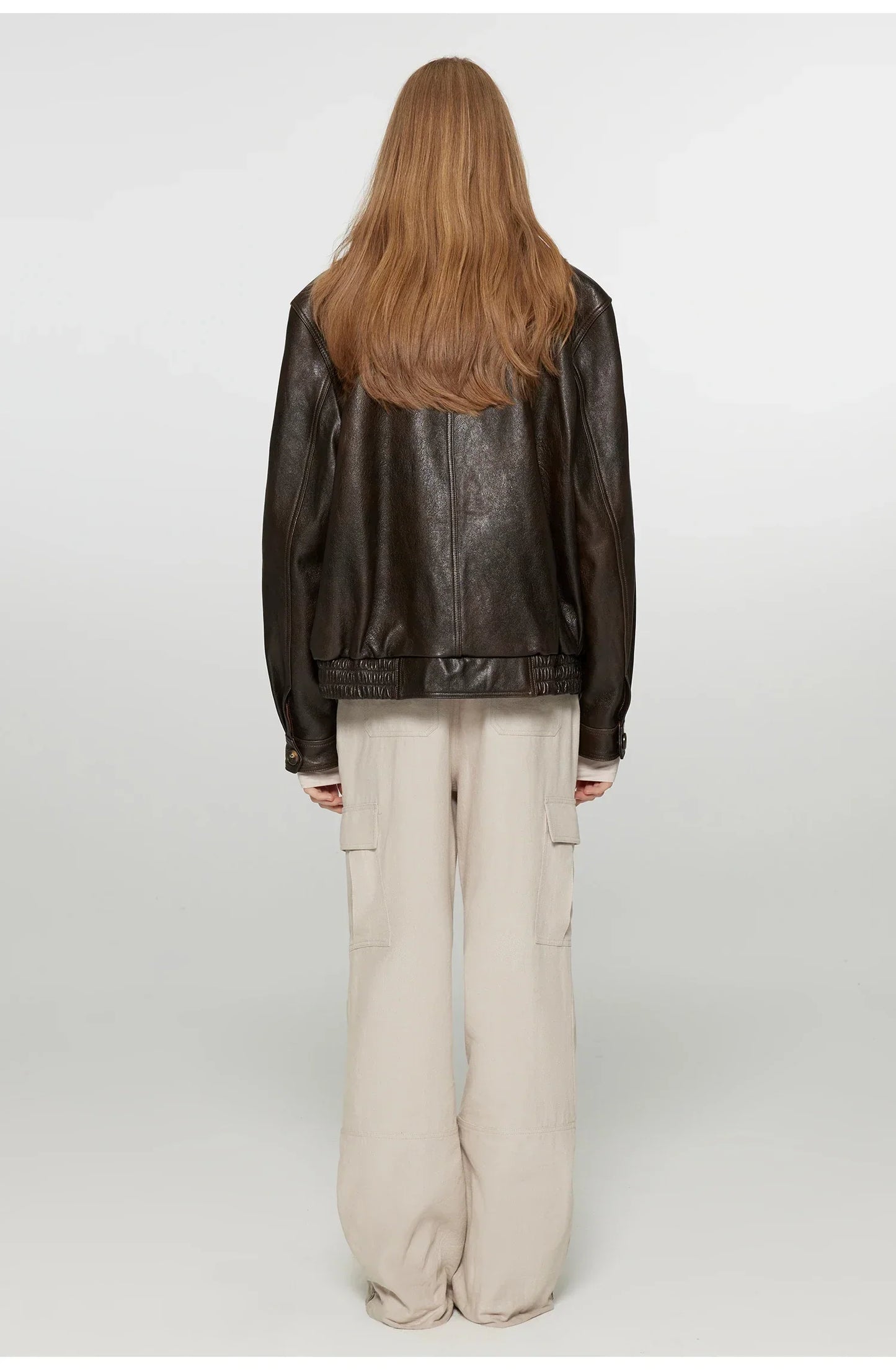 Women Brown Distressed PU Leather Jacket