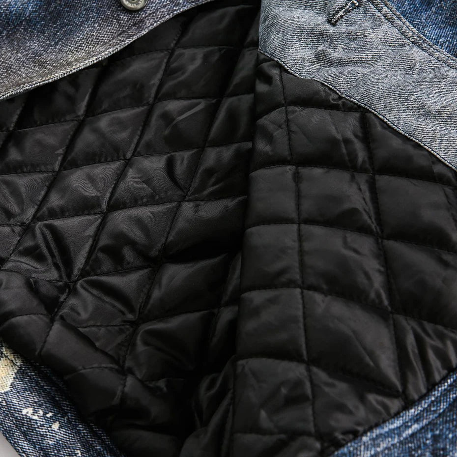 Abstract Chain Detail Denim Jacket
