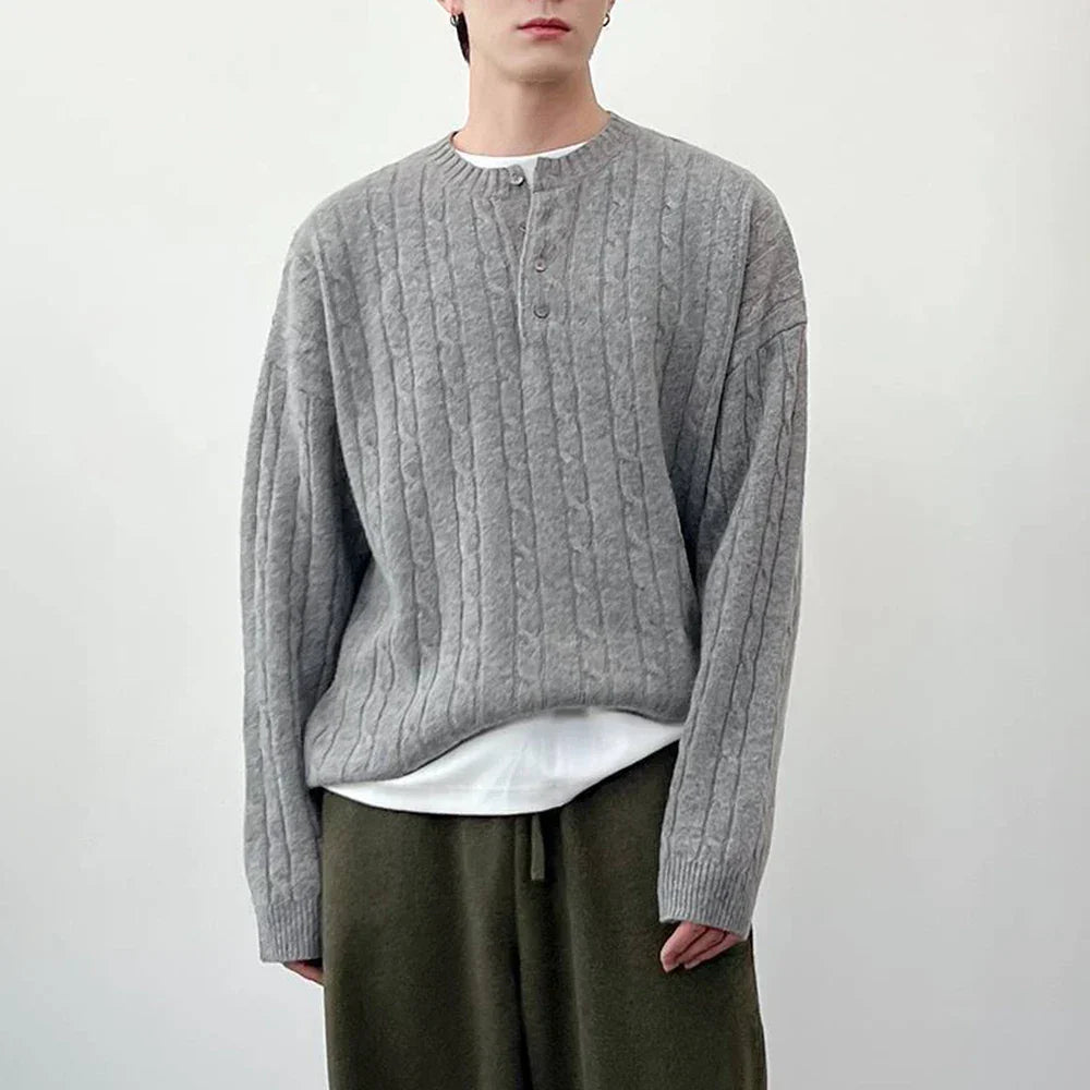Premium Casual Henley Cable Knit Sweater
