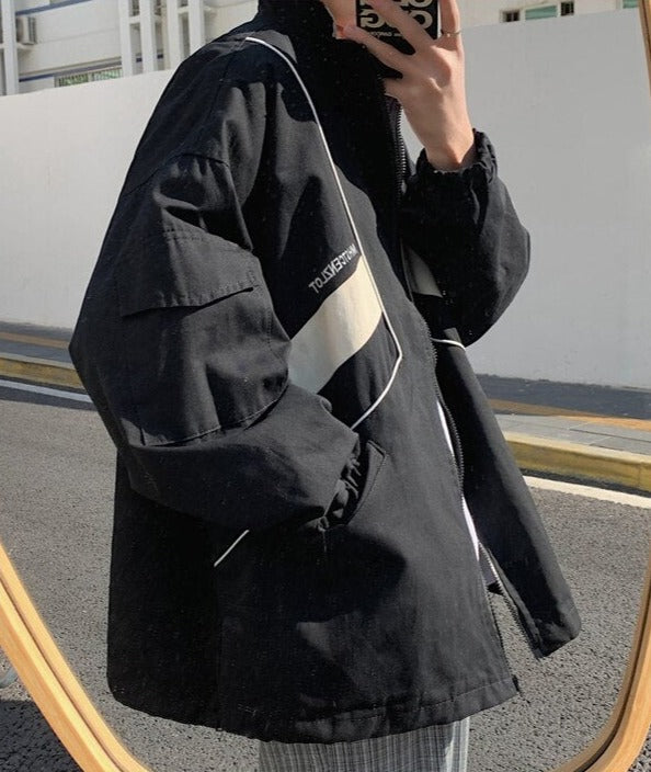 Zip-Up Turn Down Collar Jacket