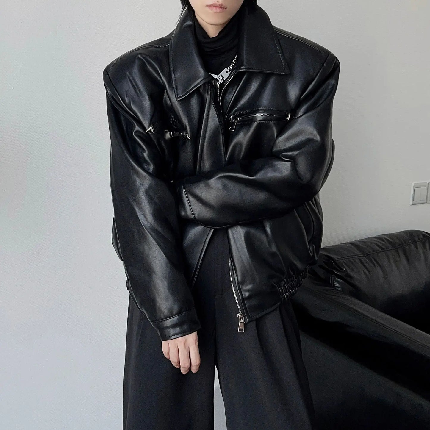 Stylish American Biker PU Zipper Leather Jacket