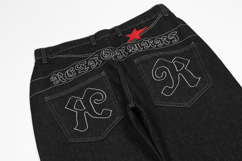 Black Baggy Star Denim Jeans