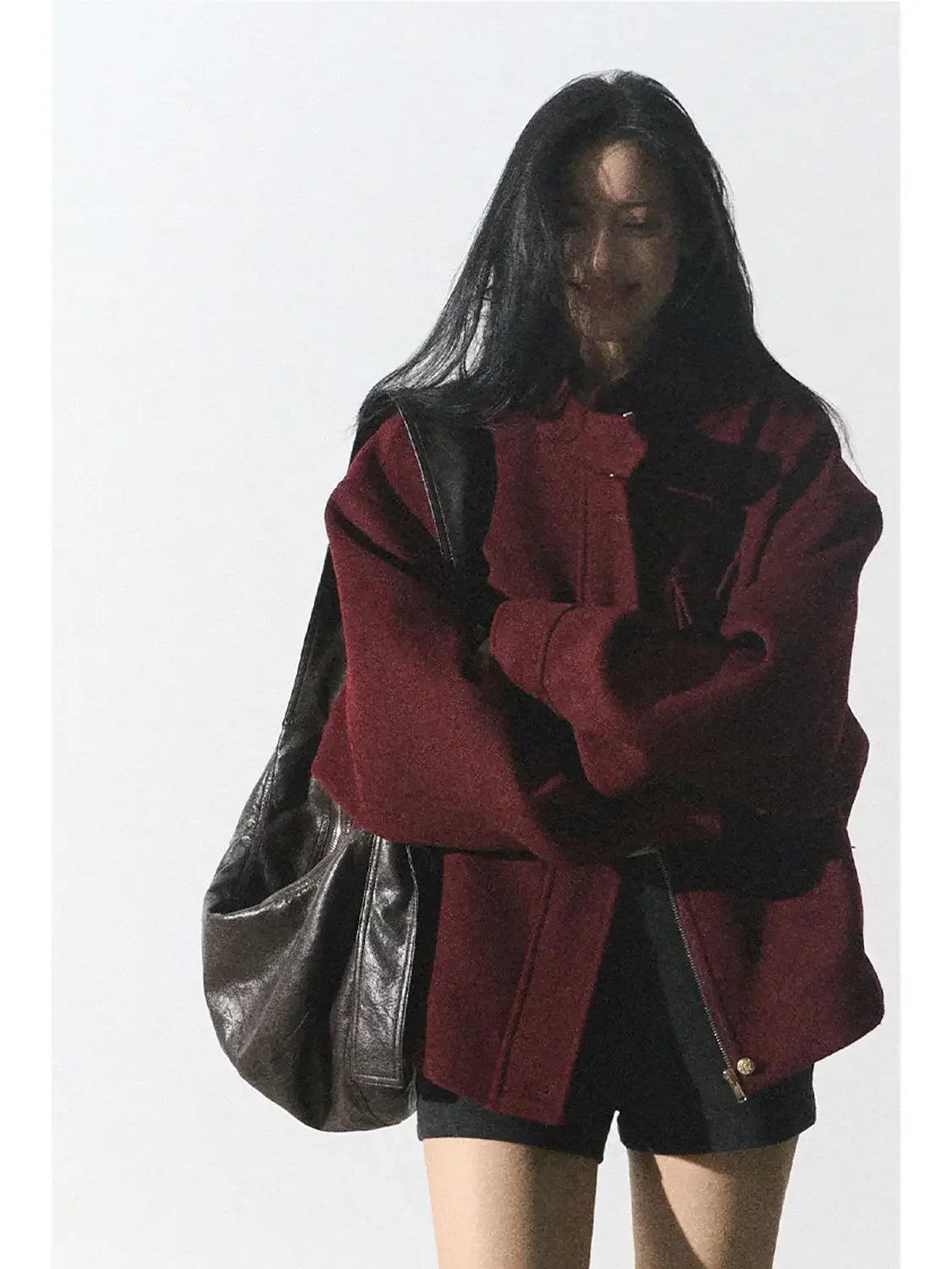 Red Woolen Commuting Baseball Jacket