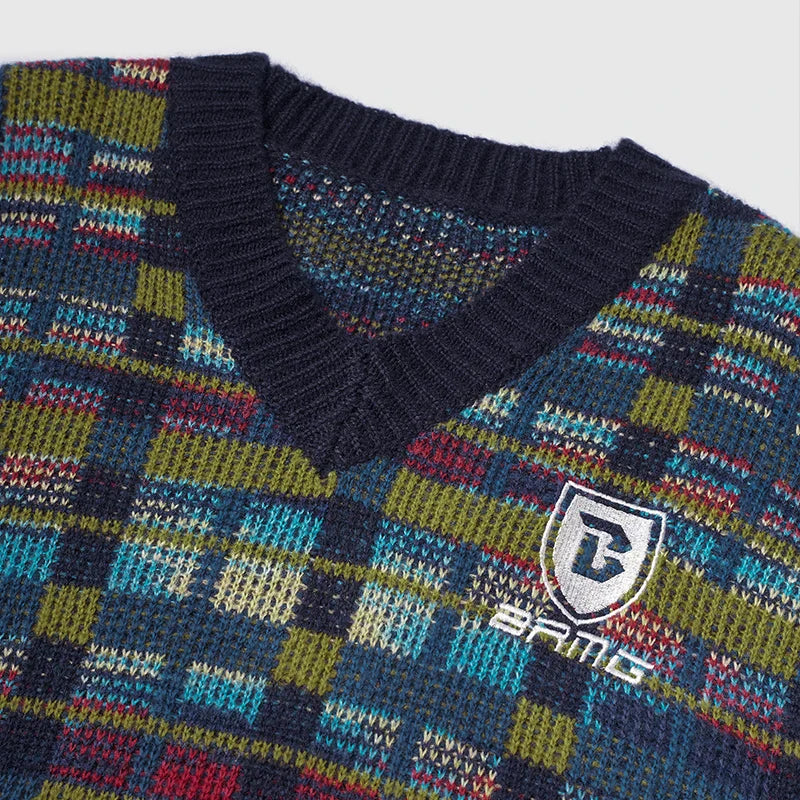 Checkered V-Neck Sweater